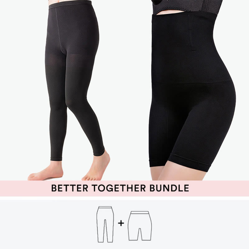 Ensemble Shapewear grande taille + collants de compression - Noir - 7XL - 4XL - image 1