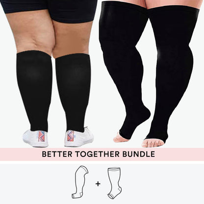 Lot de chaussettes de compression hautes et à bout ouvert grande taille - Noir - 7XL - 4XL - image 1