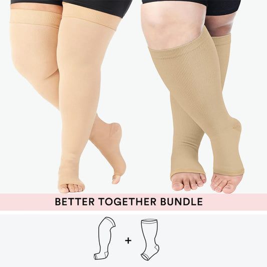 Lot de chaussettes de compression hautes et à bout ouvert grande taille - Nu - 7XL - 4XL - image 0