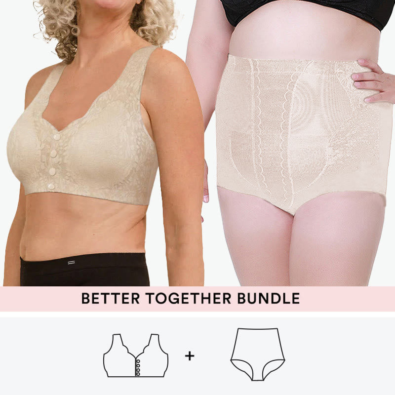 Ensemble soutien-gorge en dentelle + culotte - Nu - 5XL - 3XL - image 1