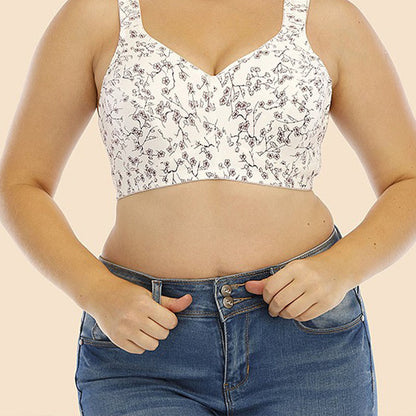 Soutien-gorge sans armatures à imprimé floral grande taille - Blanc - 48 - E - image 1