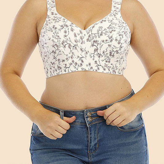 Soutien-gorge sans armatures à imprimé floral grande taille - Blanc - 48 - E - image 1