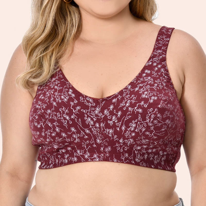 Soutien-gorge sans armatures à imprimé floral grande taille - Vin - 48 - E - image 6