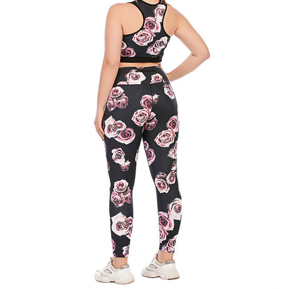 Combinaison de sport grande taille à imprimé Fuchsia pour le fitness et le yoga - image 3