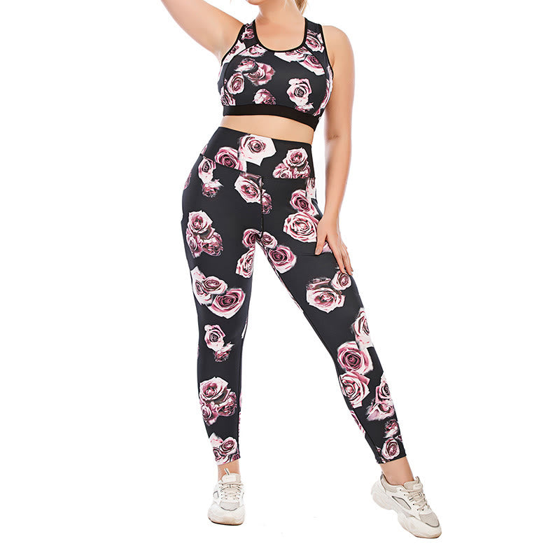 Combinaison de sport grande taille à imprimé Fuchsia pour le fitness et le yoga - image 1