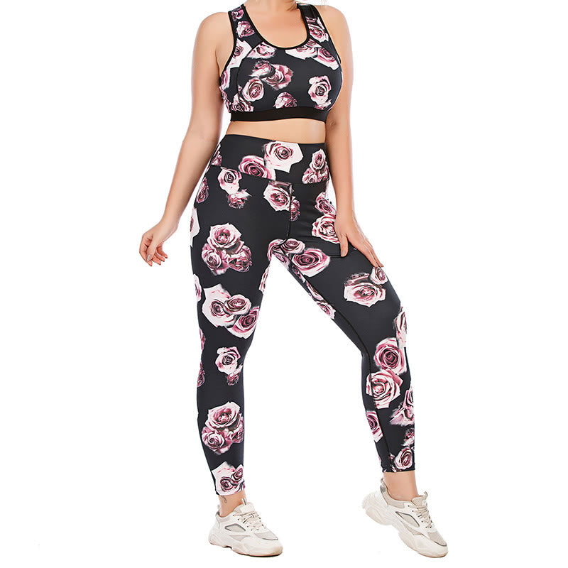 Combinaison de sport grande taille à imprimé Fuchsia pour le fitness et le yoga - image 2