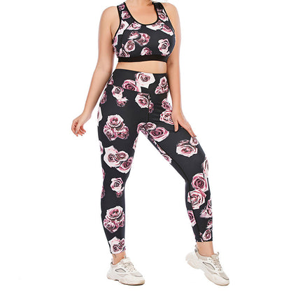Combinaison de sport grande taille à imprimé Fuchsia pour le fitness et le yoga - image 2