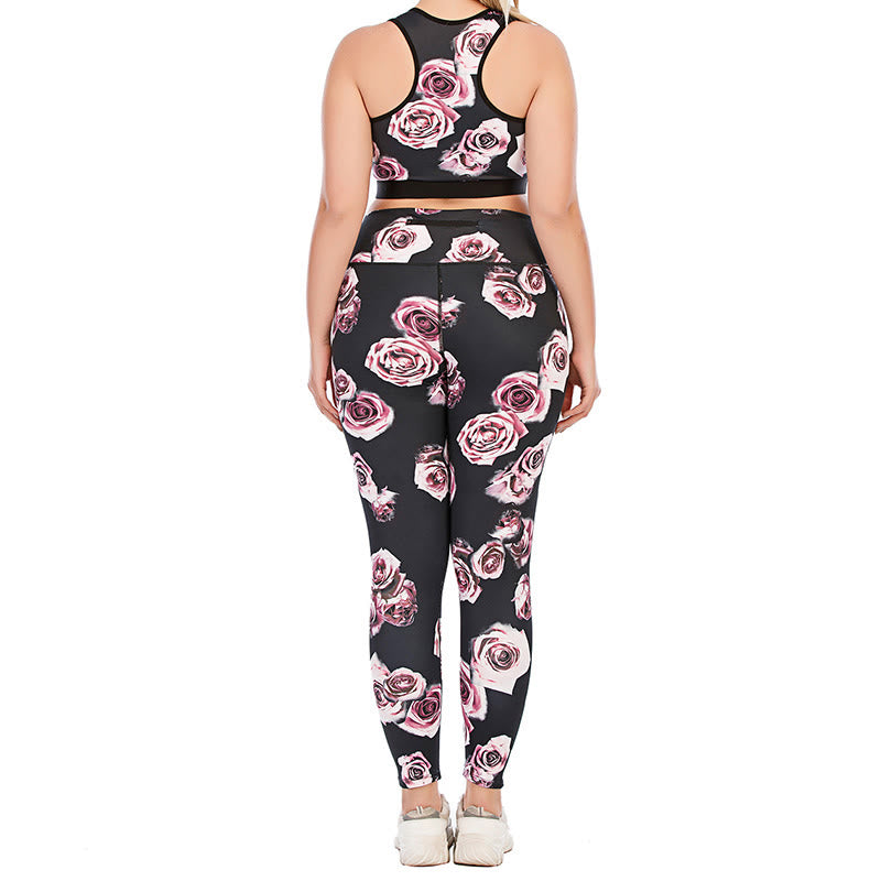 Combinaison de sport grande taille à imprimé Fuchsia pour le fitness et le yoga - image 4