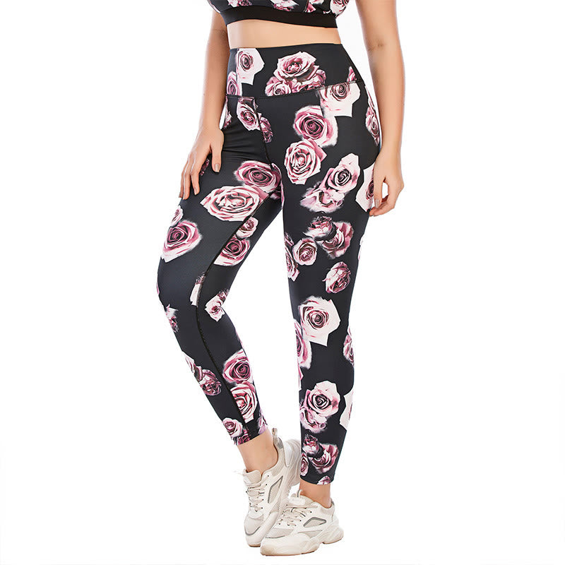 Combinaison de sport grande taille à imprimé Fuchsia pour le fitness et le yoga - Pantalon - 3XL - image 6