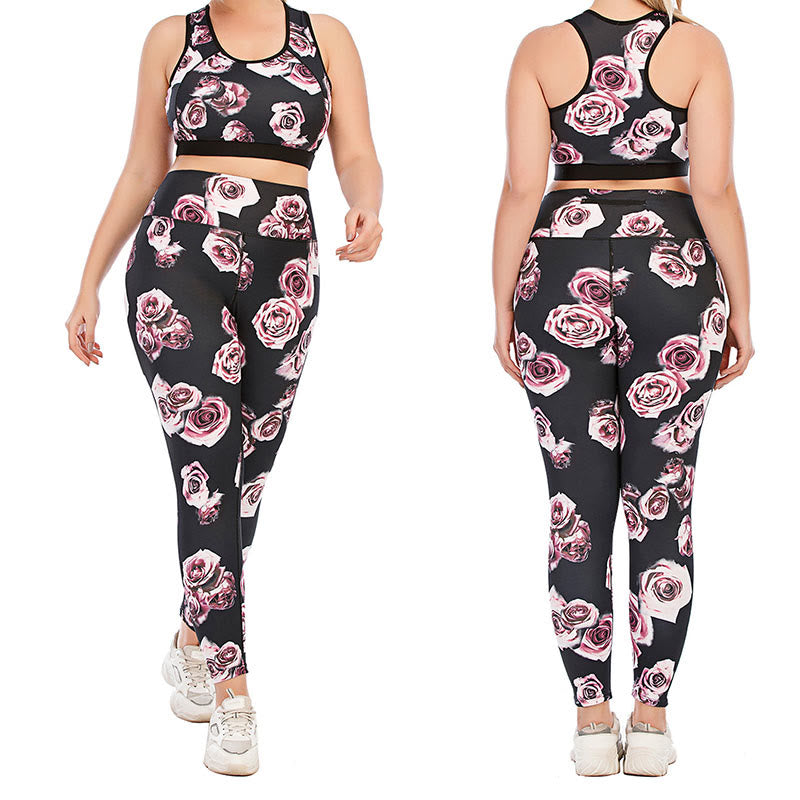 Combinaison de sport grande taille à imprimé Fuchsia pour le fitness et le yoga - image 0