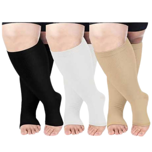 Chaussettes de compression à bout ouvert de couleur unie grande taille - image 0