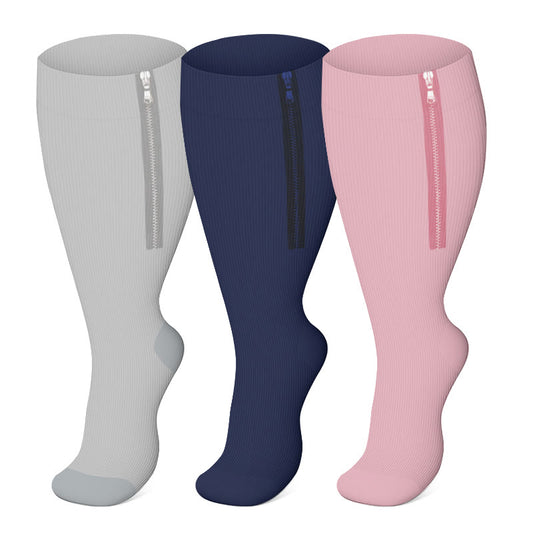 Chaussettes de compression à fermeture éclair de couleur unie, grandes tailles (2XL-7XL)