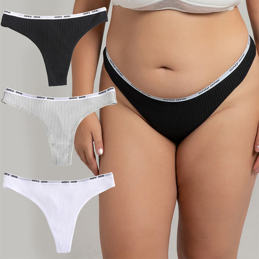 String sexy en coton uni grande taille (lot de 3)