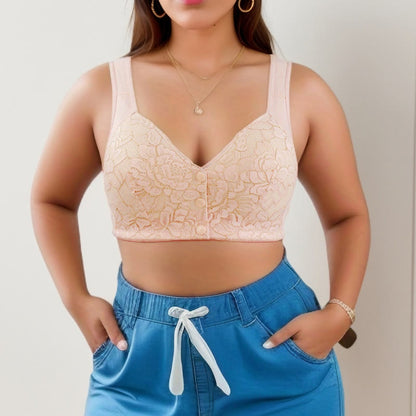 Soutien-gorge débardeur sans armatures en dentelle avec fermeture sur le devant, grande taille