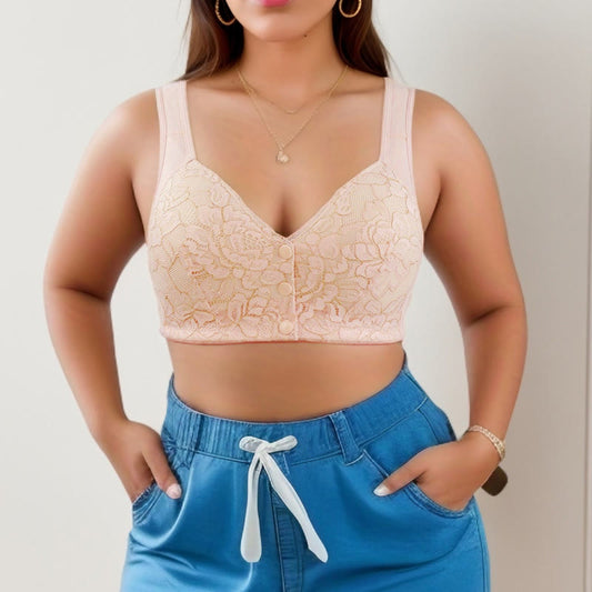 Soutien-gorge débardeur sans armatures en dentelle avec fermeture sur le devant, grande taille
