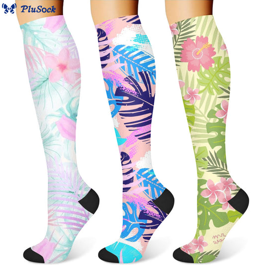 Chaussettes de compression à fleurs et feuilles (3 paires) - Multicolore - S/M - image 1