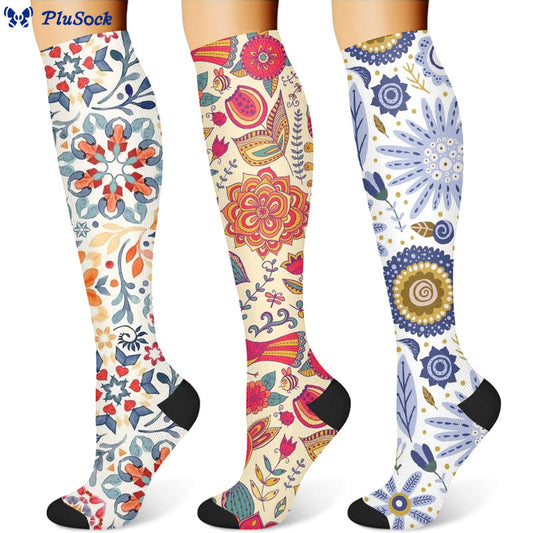 Chaussettes de compression à fleurs (3 paires)