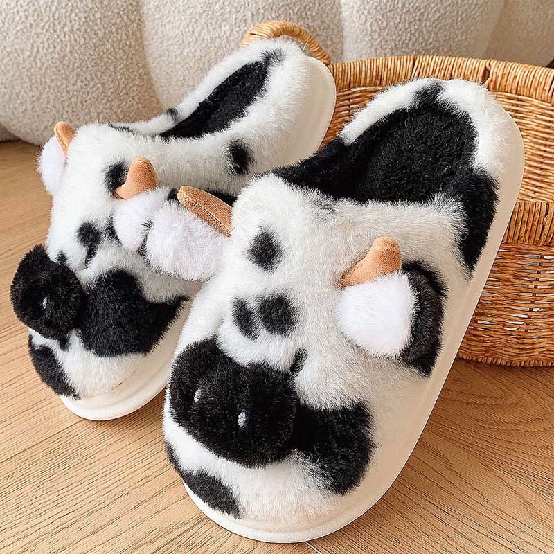 Pantoufles vache en peluche grande taille - Noir - EU44-45(US9-10) - image 8