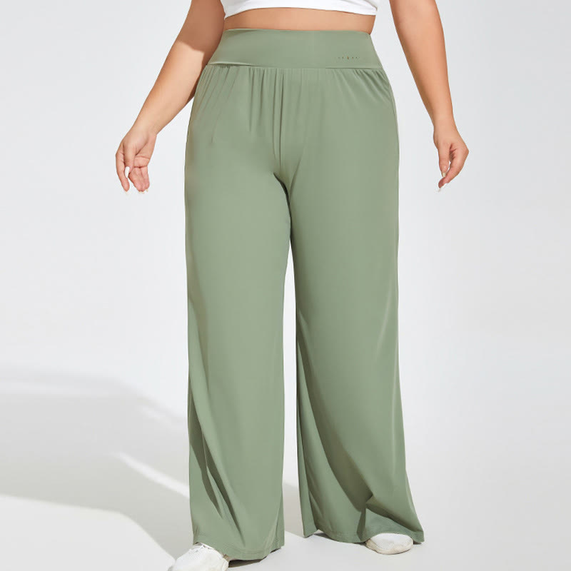 Pantalon de yoga grande taille à taille haute et jambes larges pour le fitness - Vert - 4XL - image 2