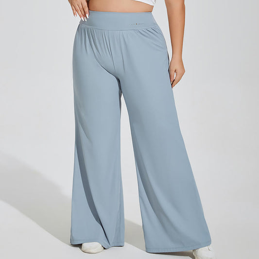 Pantalon de yoga grande taille à taille haute et jambes larges pour le fitness - Bleu - 4XL - image 0