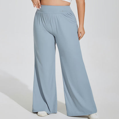 Pantalon de yoga grande taille à taille haute et jambes larges pour le fitness - Bleu - 4XL - image 0