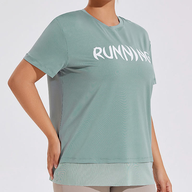 T-shirt de yoga ample à manches courtes et empiècements en maille grande taille - image 4