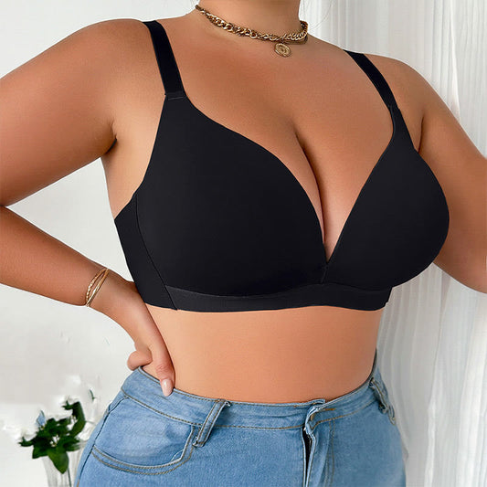 Soutien-gorge push-up sans armatures de couleur unie grande taille