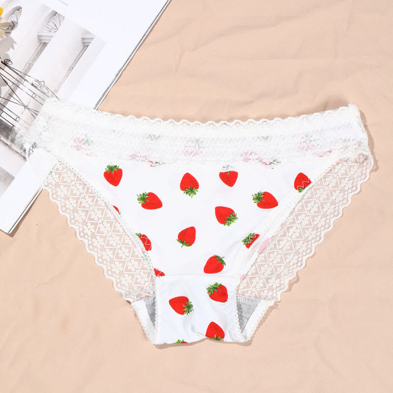 Culotte taille basse en dentelle à imprimé cœur et fraise (lot de 2)