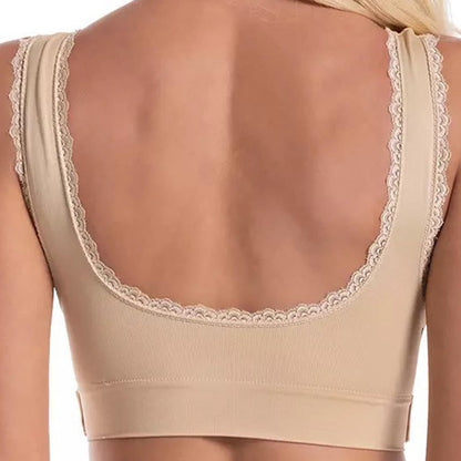 Soutien-gorge sans armatures en dentelle à boucle croisée sur le devant grande taille