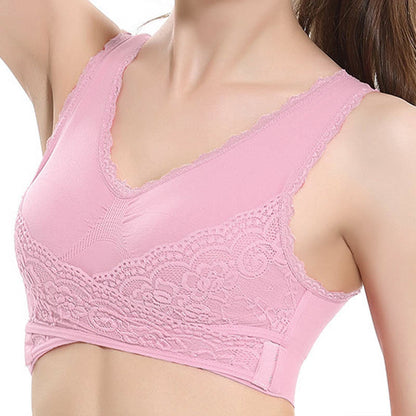 Soutien-gorge sans armatures en dentelle à boucle croisée sur le devant grande taille