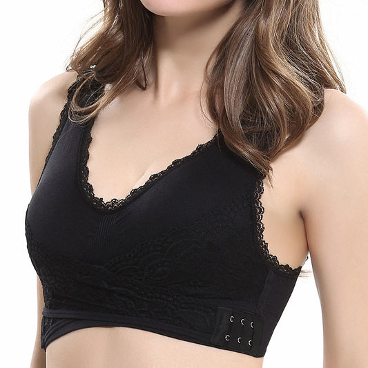 Soutien-gorge sans armatures en dentelle à boucle croisée sur le devant grande taille