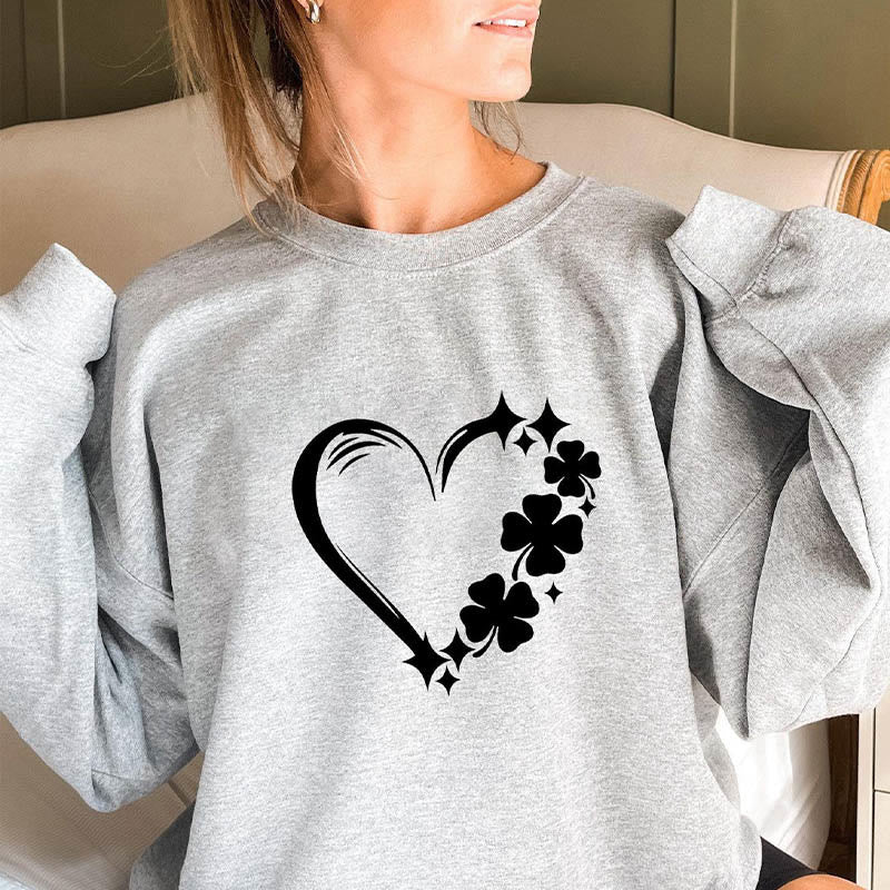 Sweat-shirt trèfle à quatre feuilles grande taille - Gris clair - 3XL - image 1