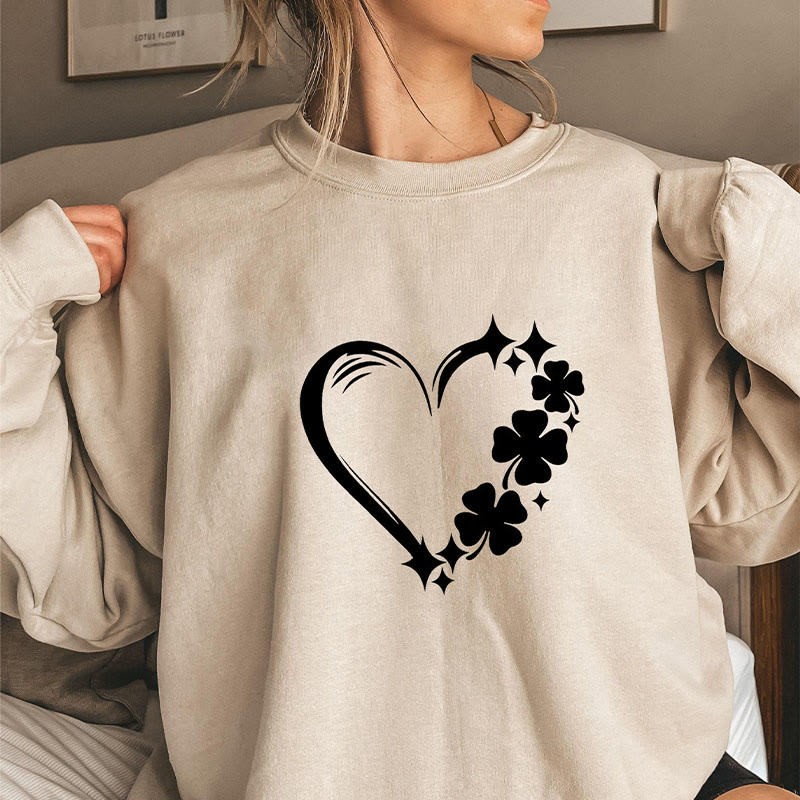 Sweat-shirt trèfle à quatre feuilles grande taille - Kaki - 3XL - image 0