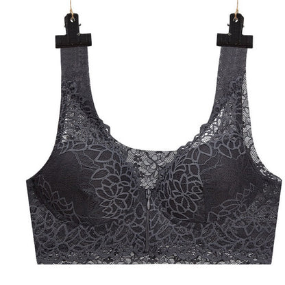 Soutien-gorge sexy sans armatures en dentelle grande taille avec fermeture éclair sur le devant