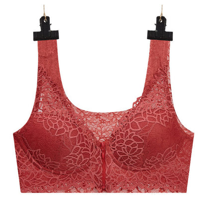 Soutien-gorge sexy sans armatures en dentelle grande taille avec fermeture éclair sur le devant