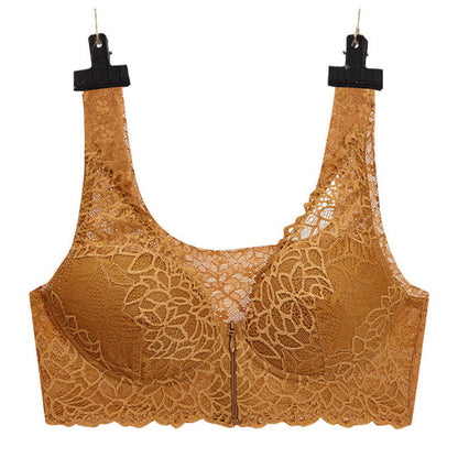 Soutien-gorge sexy sans armatures en dentelle grande taille avec fermeture éclair sur le devant