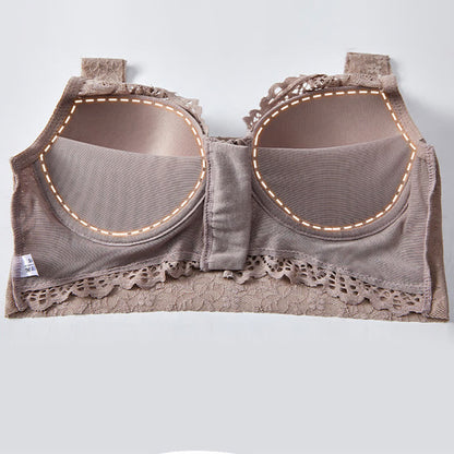 Soutien-gorge sexy sans armatures en dentelle grande taille avec fermeture éclair sur le devant