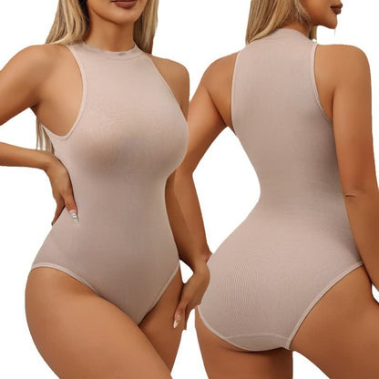 Body gainant sans manches à col rond de couleur unie