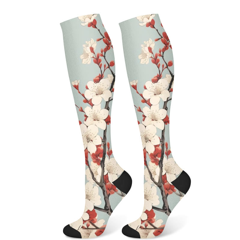 Chaussettes de compression à motif de feuilles de ginkgo et de fleurs de prunier (3 paires) - Vert clair (1 paire) - S/M - image 8