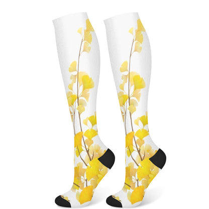 Chaussettes de compression à motif de feuilles de ginkgo et de fleurs de prunier (3 paires) - Feuille de ginkgo (1 paire) - S/M - image 7