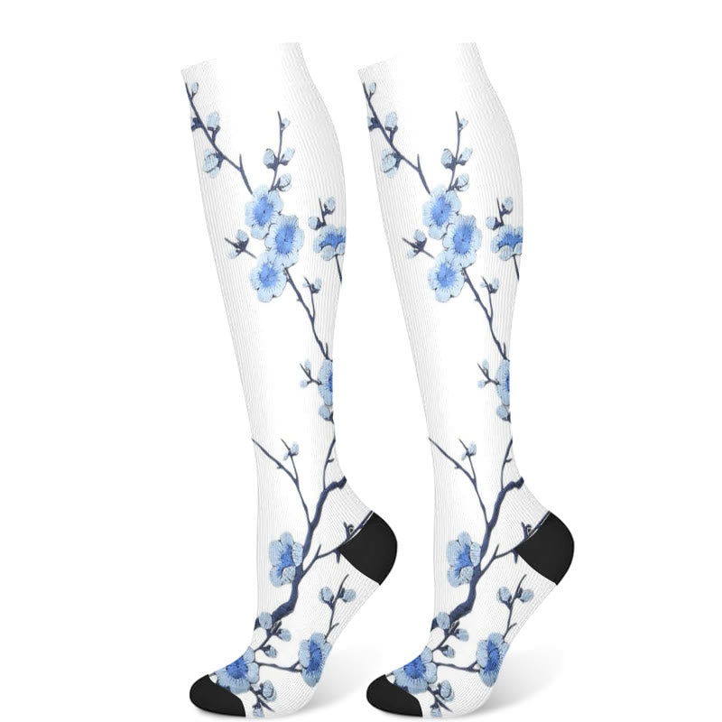 Chaussettes de compression à motif de feuilles de ginkgo et de fleurs de prunier (3 paires) - Blanc (1 paire) - S/M - image 6
