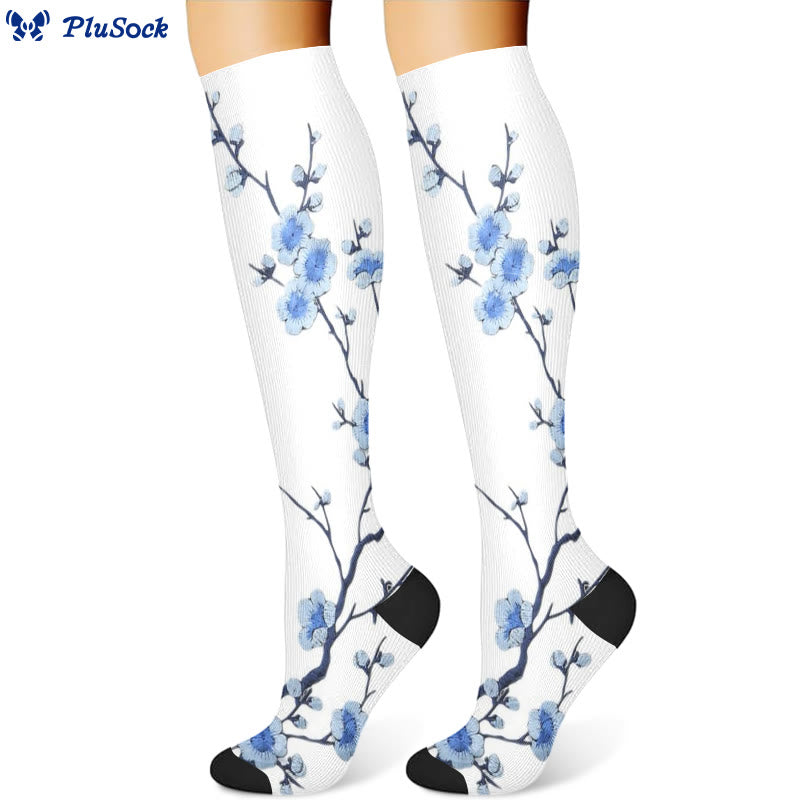 Chaussettes de compression à motif de feuilles de ginkgo et de fleurs de prunier (3 paires) - image 2