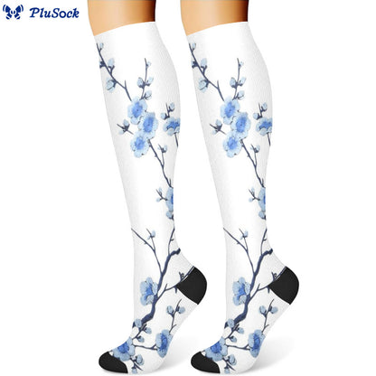 Chaussettes de compression à motif de feuilles de ginkgo et de fleurs de prunier (3 paires) - image 2