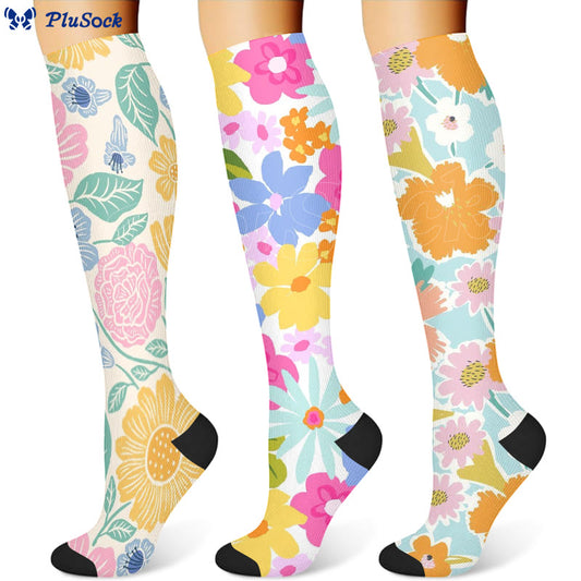 Chaussettes de compression à fleurs (3 paires) - image 1