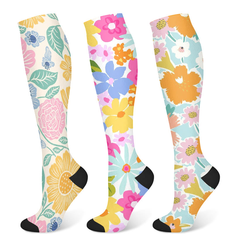 Chaussettes de compression à fleurs (3 paires) - Multicolore - S/M - image 8