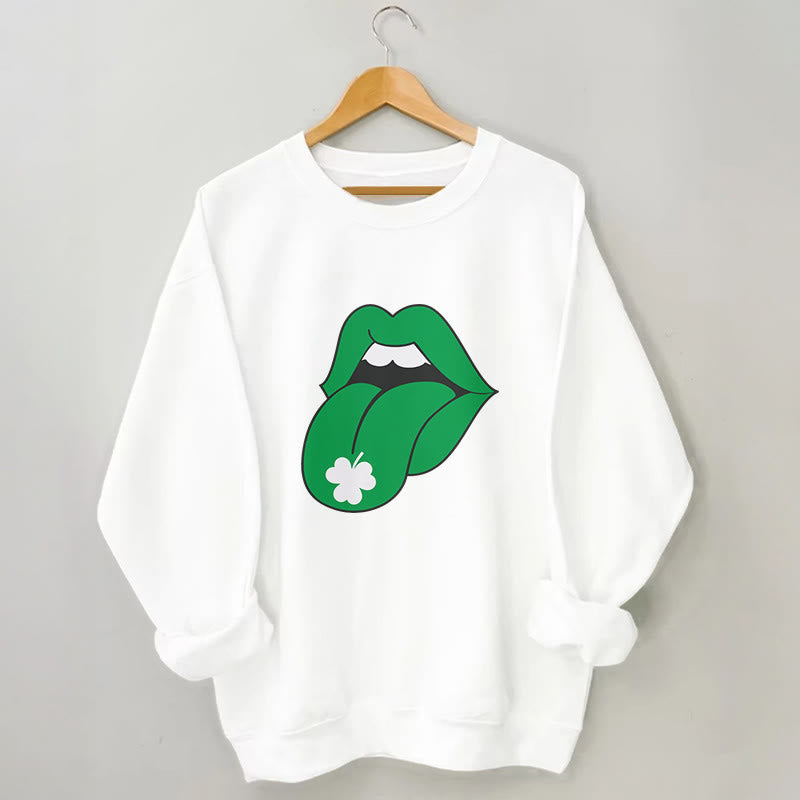 Sweat-shirt à lèvres vertes grande taille - Blanc - 3XL - image 3