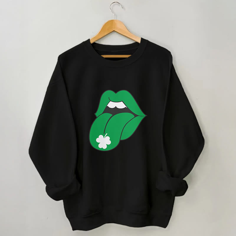 Sweat-shirt à lèvres vertes grande taille - Noir - 3XL - image 2