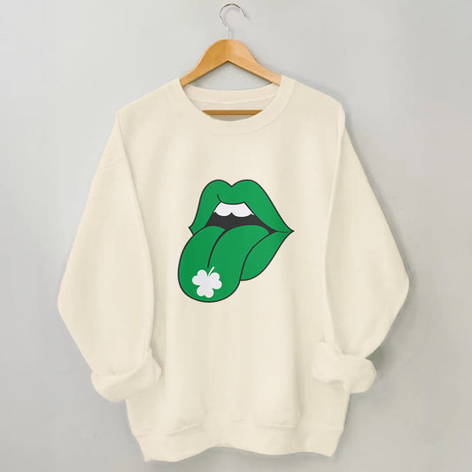 Sweat-shirt à lèvres vertes grande taille - Abricot - 3XL - image 0