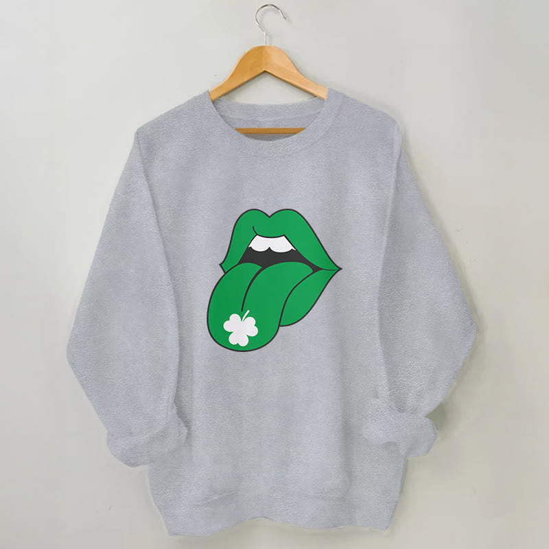 Sweat-shirt à lèvres vertes grande taille - Gris - 3XL - image 1