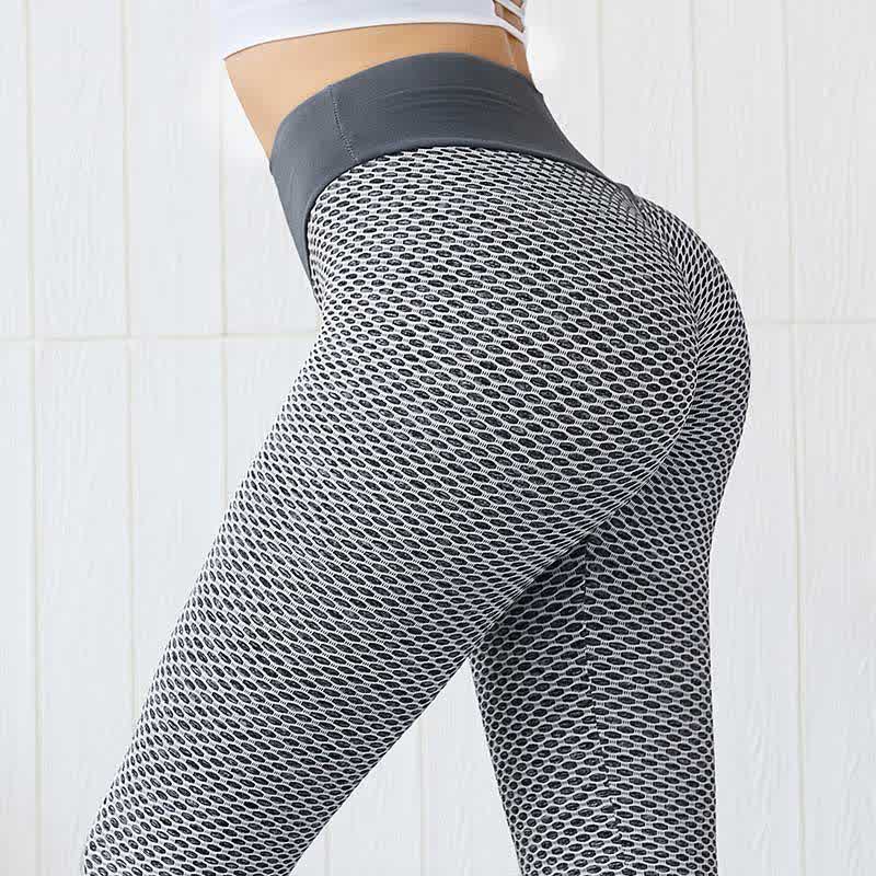 Legging de yoga et fitness taille haute à motif nid d'abeille - Gris - 3XL - image 1